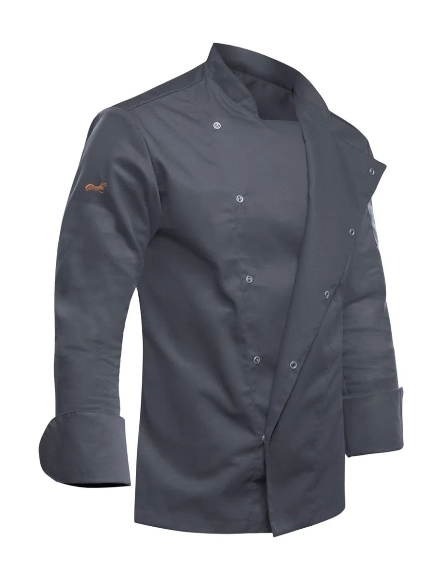 strongAnt Chaqueta de Chef para Hombre Slim Fit Stretch con Botones de presión, Chaqueta de Panadero - Manga Larga - Negro Gris Blanco
