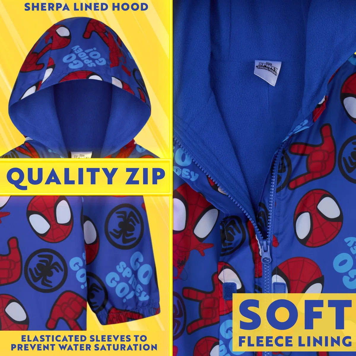 Marvel Spidey Mono Impermeable Niños y Pequeños con Capucha y Cremallera Traje Chubasquero Poncho Superhéroe Forro Polar