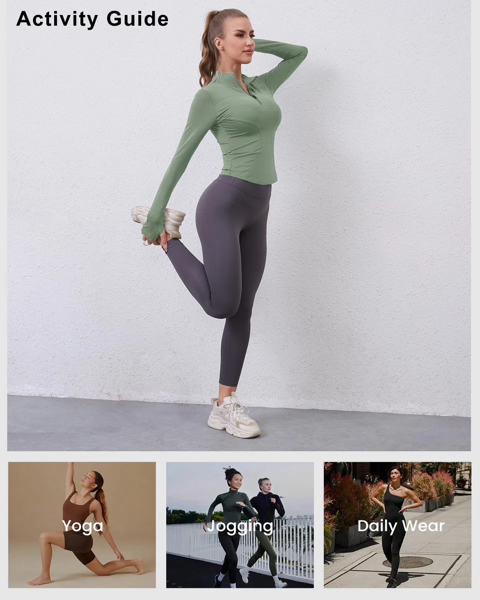 iWoo Camiseta deportiva para mujer, transpirable, chaqueta deportiva, chaqueta ligera para correr, media cremallera, sudadera para senderismo, gimnasio, yoga, correr