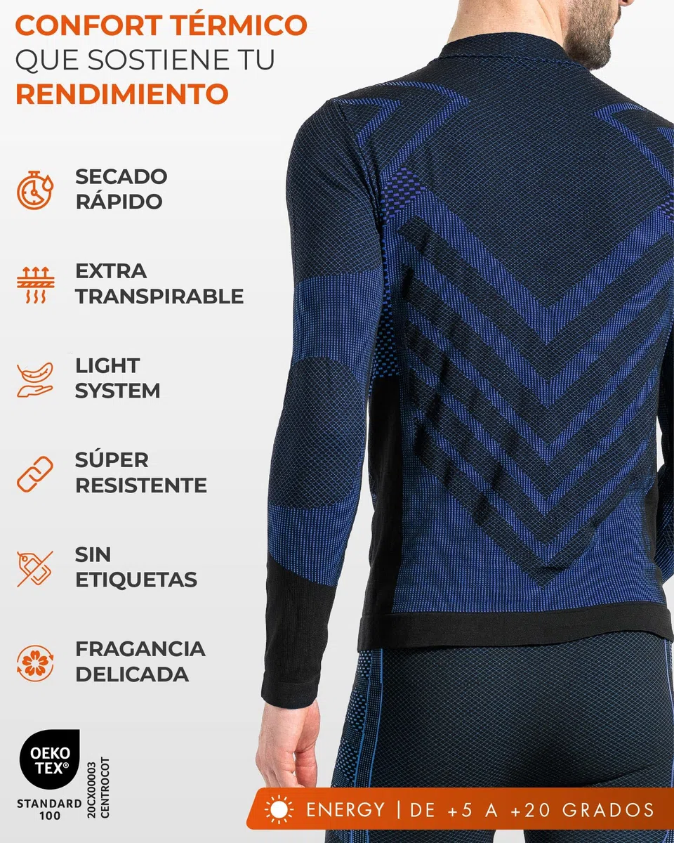 Risalti Camiseta Termica Hombre Cuello Alto Energy - Camiseta Cuello Alto Hombre Elástica y Transpirable, Ropa Interior Hombre, Camiseta Interior Hombre Sin Costuras - Made in Italy