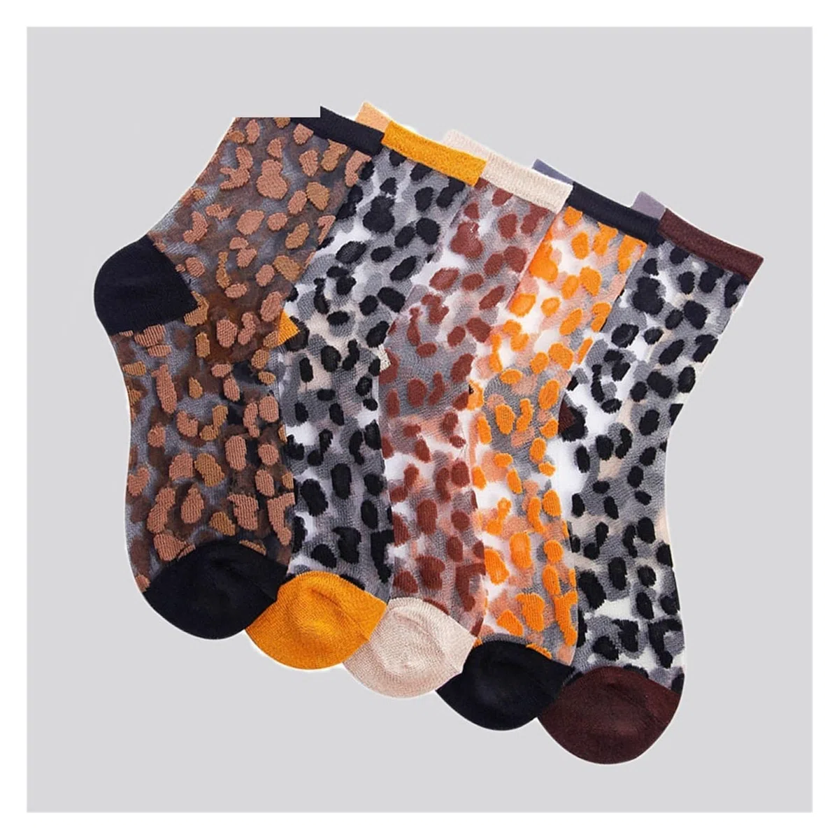 Medias Cortas Mujer 3 pares de calcetines transparentes primavera y verano for mujer, con estampado leopardo, informales transpirables
