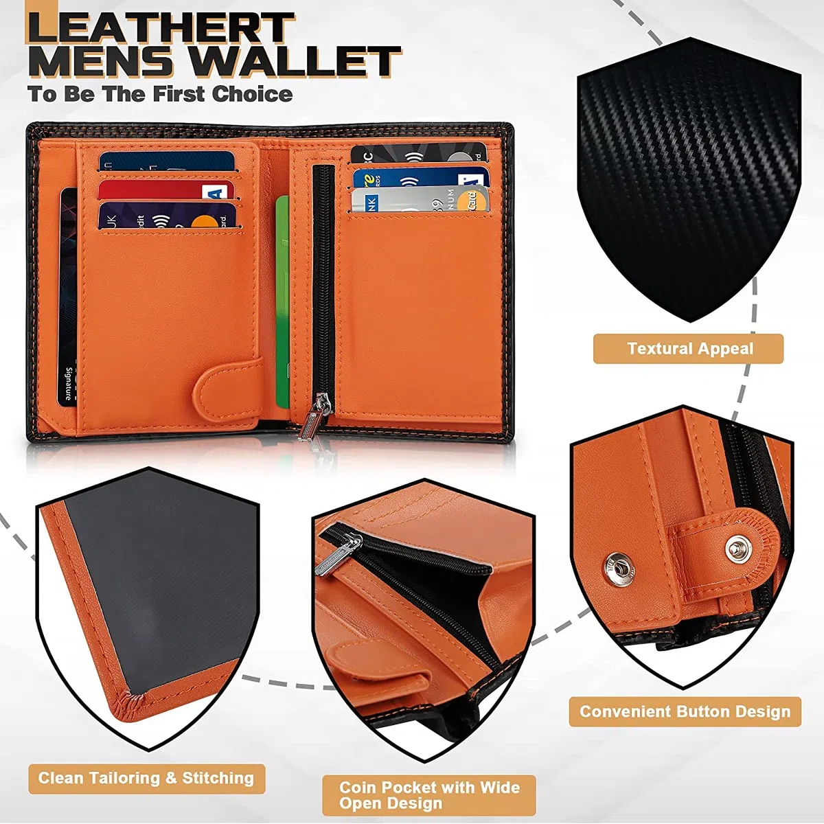 TEEHON Carteras de Cuero de Fibra de Carbono con Bloqueo RFID para Hombre con Bolsillo para Monedas con Cremallera, 11 tarjeteros, 2 Ventanas de identificación, 2 Compartimentos para Billetes