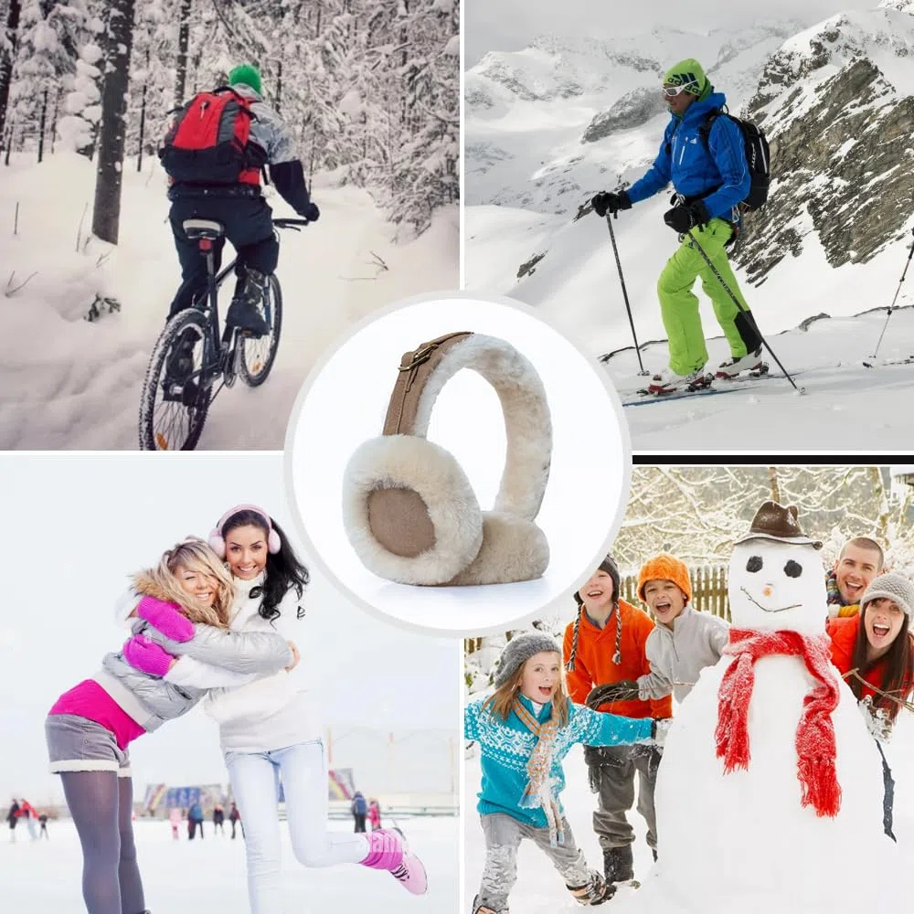 MGGMOKAY Orejeras de invierno para hombres y mujeres orejera de piel oveja Calentadores Oído al Aire Libre Covers plegables
