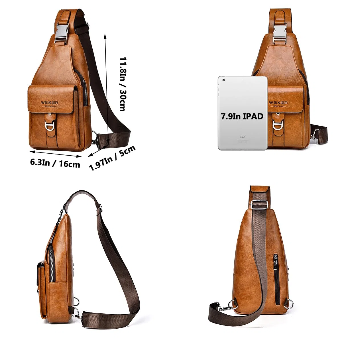 A-QMZL Bolso Hombre de Pecho de Piel Bandolera PU Cuero Bolsos Bandolera Casual Sling Bag Mochila Hombro Bolsas Impermeable Crossbody Bag (gris)