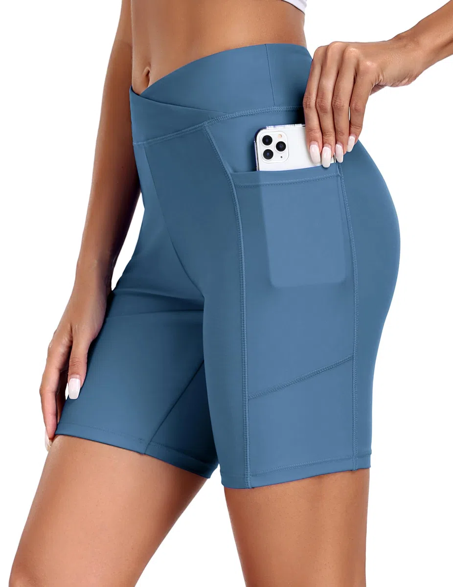 Ekouaer Bañador de Cintura Alta para Mujer con Bolsillos Cortos de Secado Rápido Pantalones Cortos de Natación