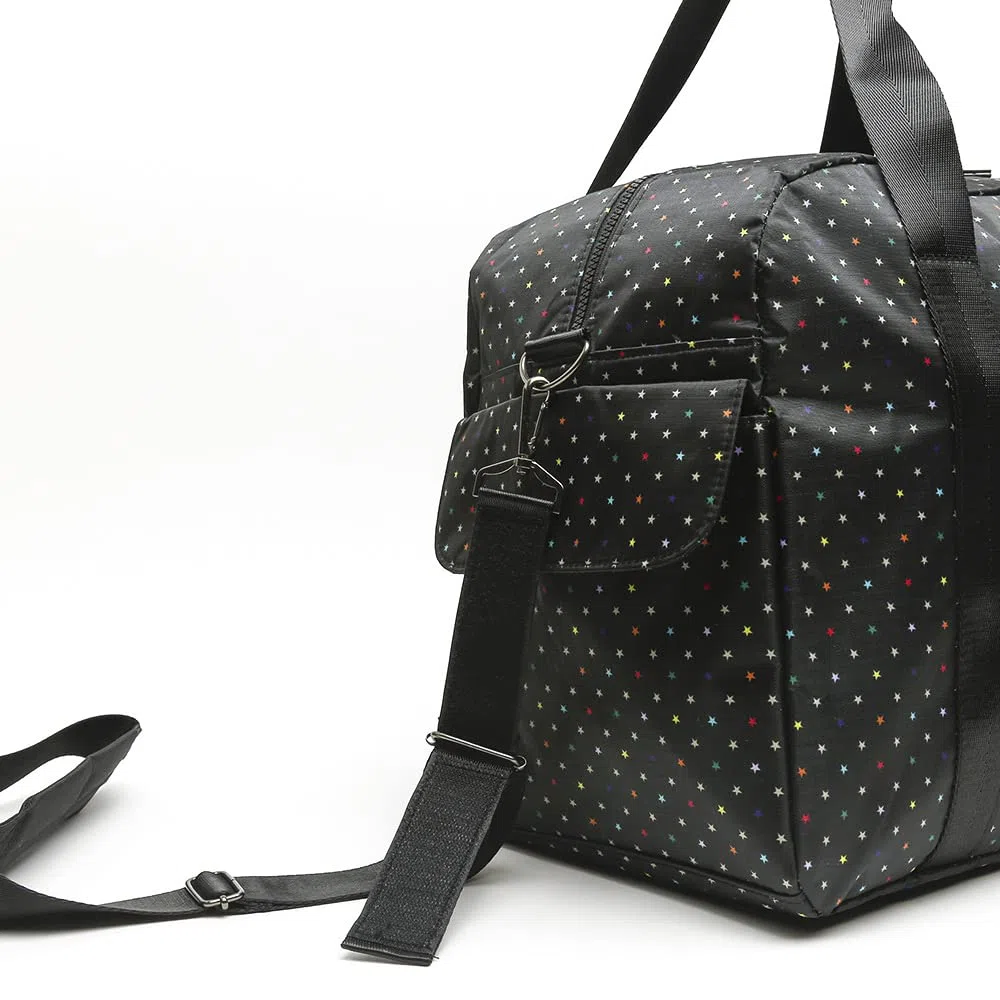 MISAKO Estri Bolsa Fin de Semana Estampado de estrellitas con Bandolera extraíble ED. Mujer - Estri Negro 33 X 45 X 22 cm