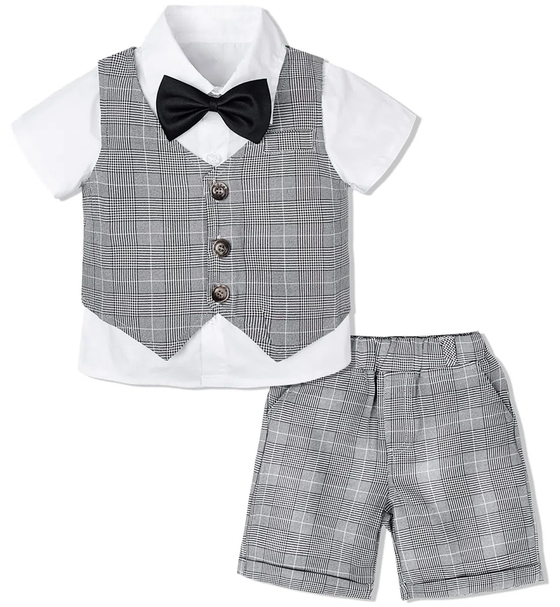 mintgreen Bebé Traje de 3 Piezas, Conjunto de Traje de Bautizo Camisa + Chaleco + Pantalones Cortos + Pajarita, 1-6 años