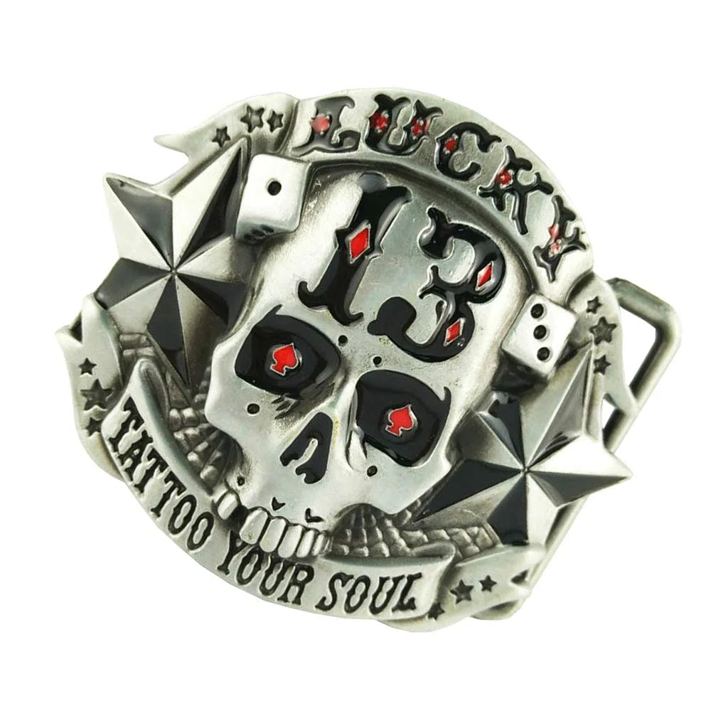 Hebilla de Cinturón de Calavera Vaquero Occidental - Metal Lucky 13 para Hombre, Cabeza de Fantasma Gótica, 3.1 x 2.5 Pulgadas, 2.33 oz