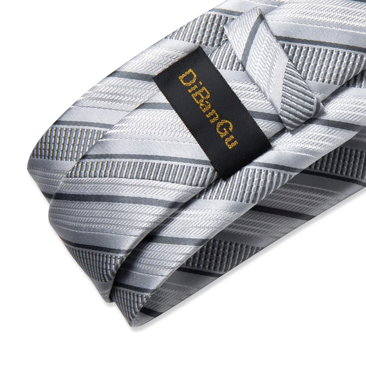DiBanGu Conjunto de corbata de seda a rayas para hombre, corbata a cuadros con pañuelo de bolsillo, gemelos y clip de corbata para boda formal