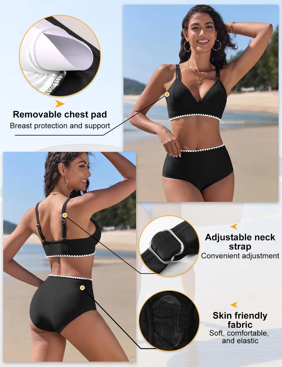 Bikinis Mujer Braga Alta Traje de Baño Cuello en V Push Up Bañador Vientre Plano Sexy Swimwear Vikini