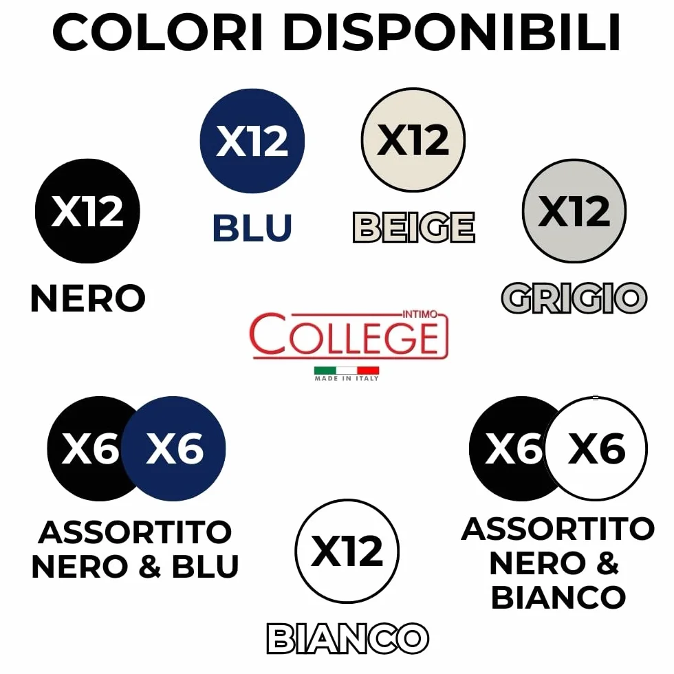 Calcetines invisibles College, 12 pares, De Algodón Puro Hilo De Escocia Elástico, materiales de primera calidad, fabricados en Italia.