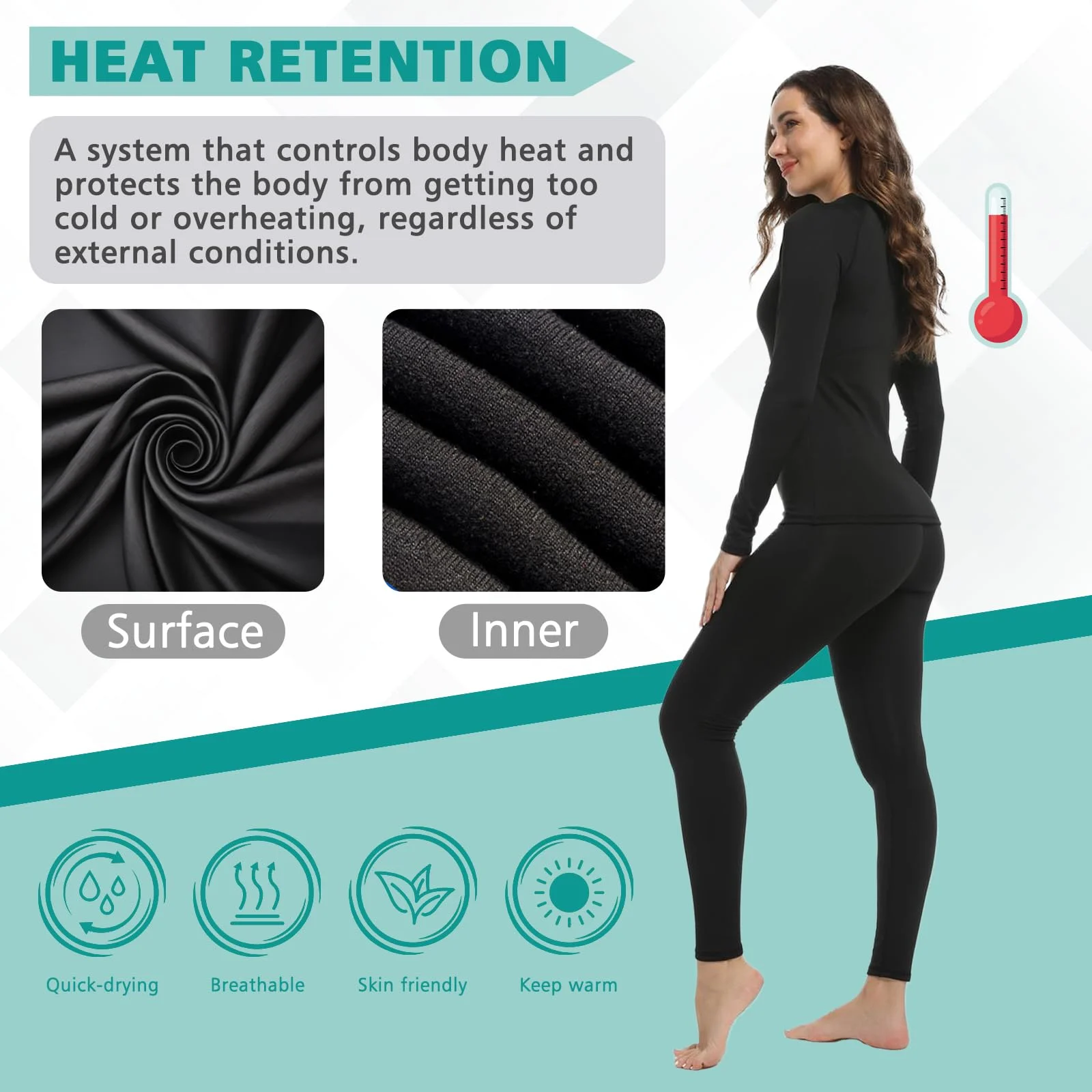 Ropa Termica Mujer, Conjunto Ropa Interior térmica Invierno Frio Extremo - Transpirable Manga Larga Camiseta Termica y Pantalon,térmica Ropa Interior para esquí,Moto