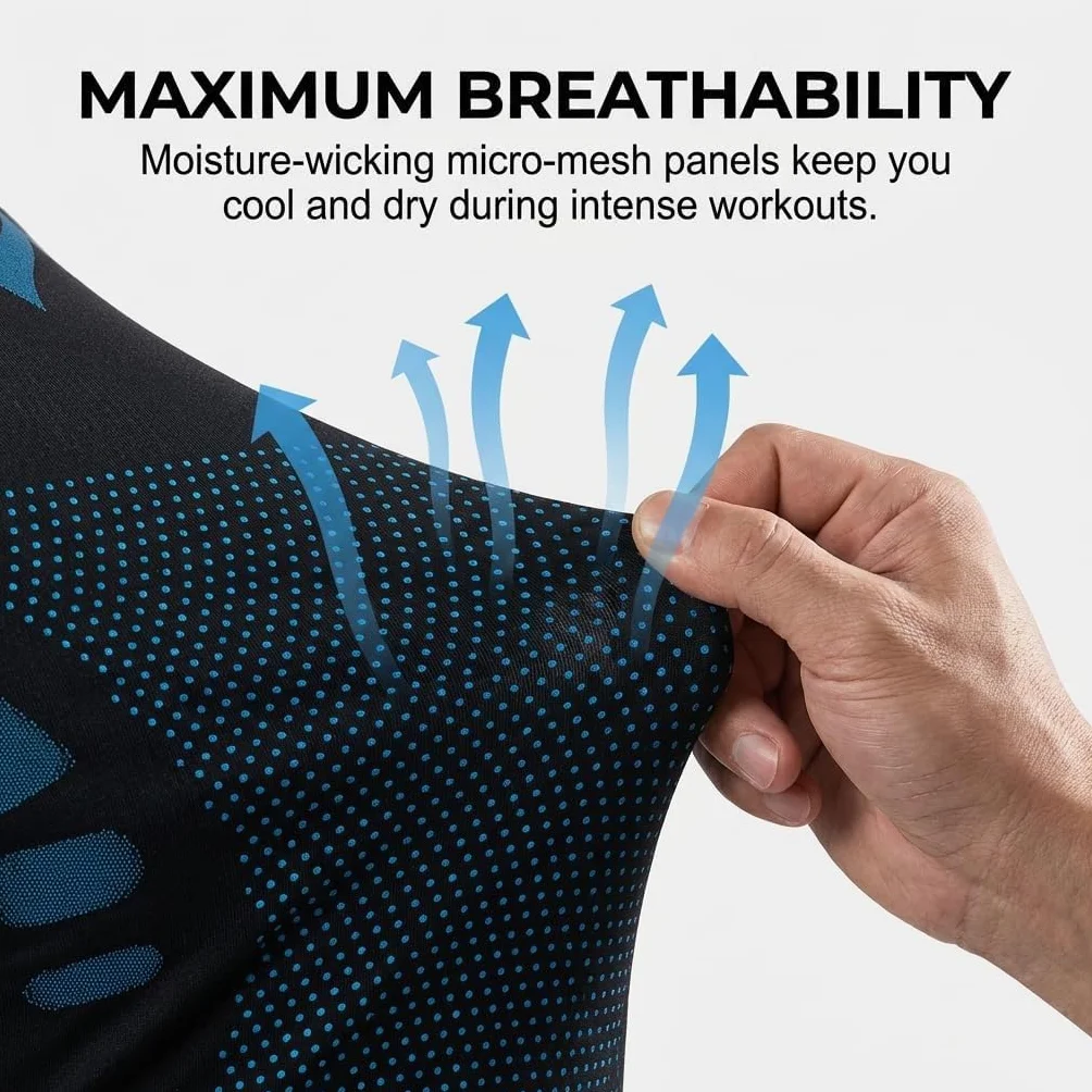 Camiseta Sin Mangas de Compresión para Hombre, Chaleco de Entrenamiento para Gym y Cross Training, Tejido Elástico Que Estiliza la Figura, Secado Rápido y Transpirable 3PC