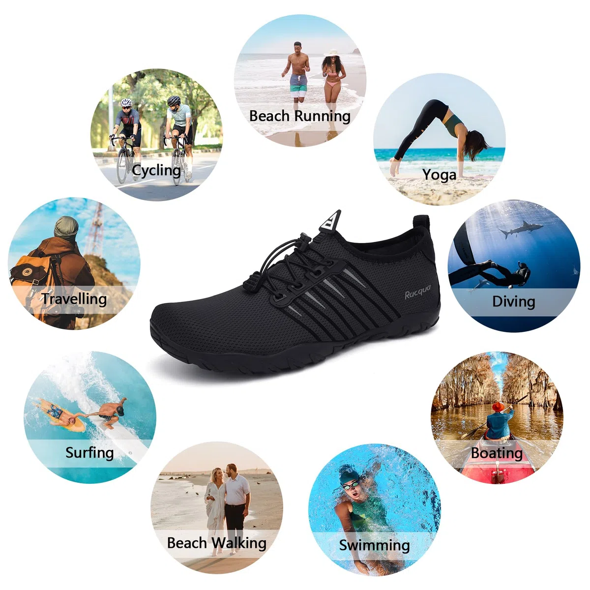 Racqua Water Shoes Quick Dry Barefoot Water Aqua Sport Beach Pool Swim Surf Diving for Men Women