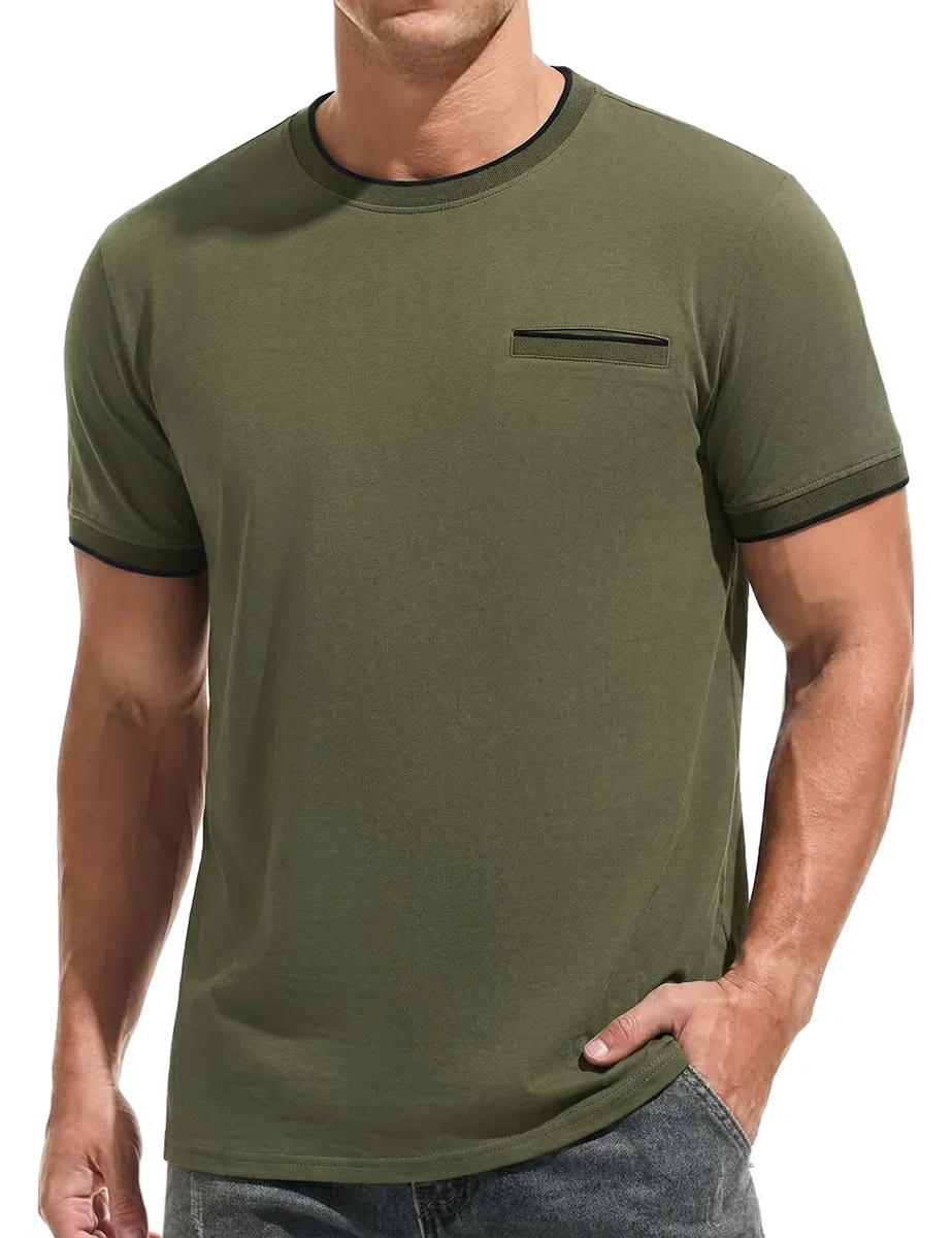 iClosam Camiseta Hombre Cuello Redondo Acanalada de algodón, cómoda y elástica, Corte Regular,Camisetas Manga Corta Hombre, Tallas S-3XL