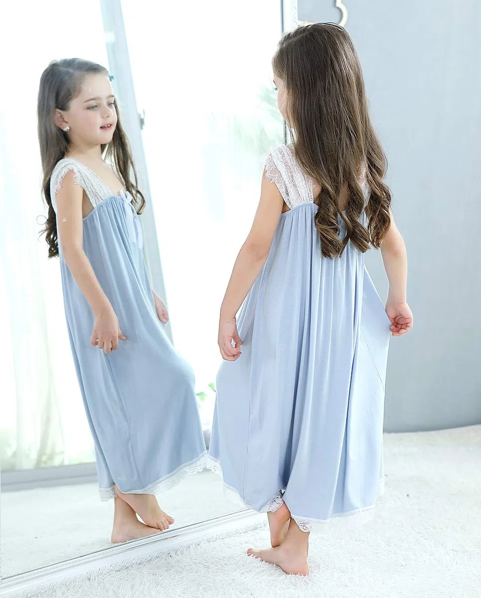 Camisón de noche para niñas, pijamas para niños, ropa de dormir de encaje princesa vestidos de noche