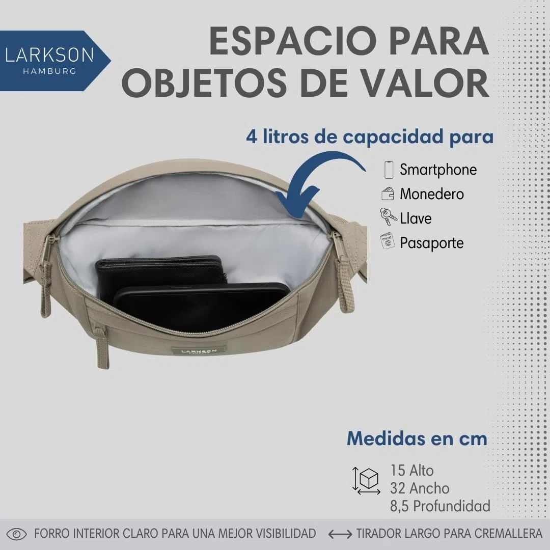 Larkson Riñonera Mujer y Hombre Gris - Ole - Bolsa en Bandolera para Festivales, Viajes y Deportes - Pequeña Bolsa de Cintura - Repelente al Agua