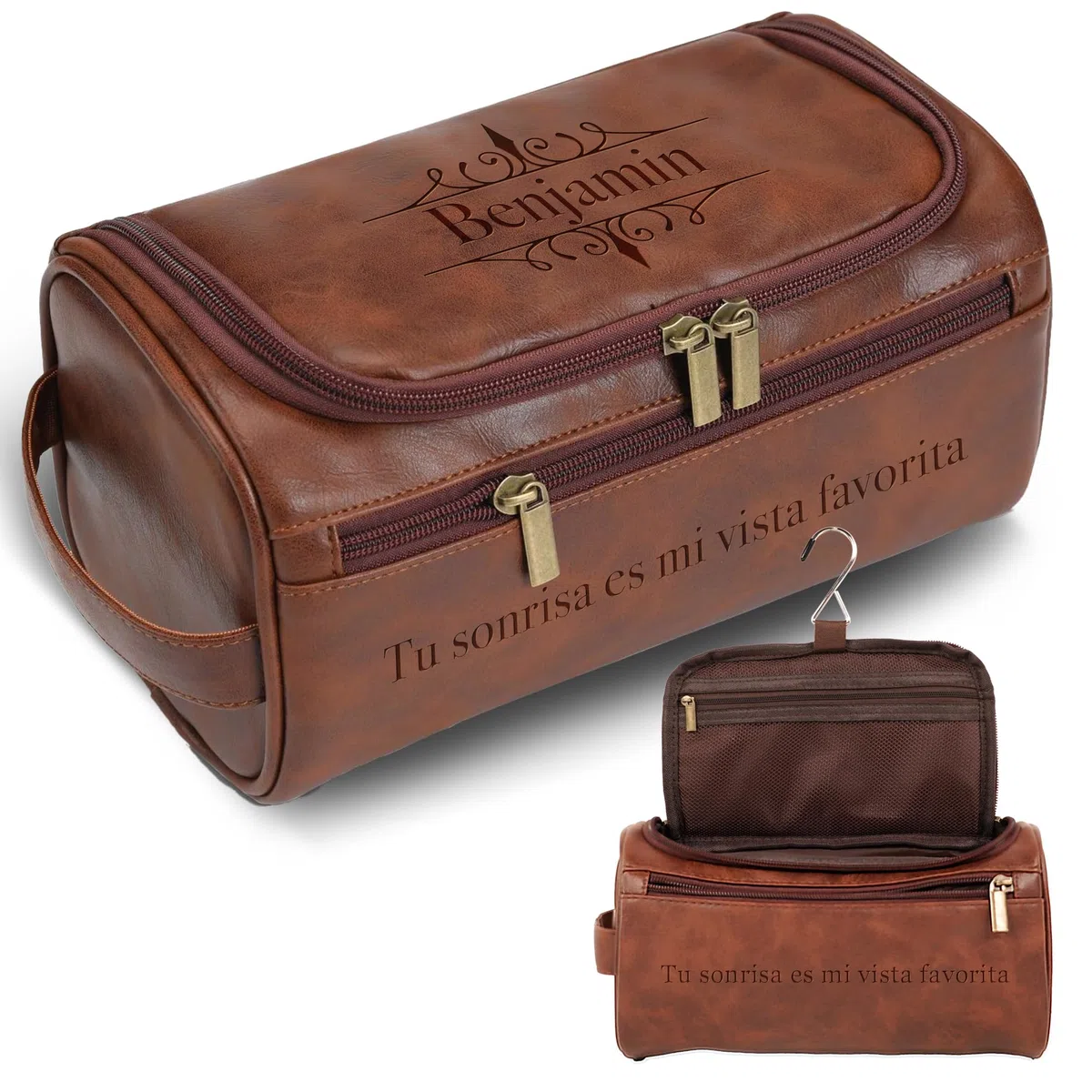 Easycosy Regalos Dia del Padre, Neceser Hombre en Piel Personalizado - Bolsa de Aseo Compacto para Viaje, Regalo para Papá, Amantes y Amigos