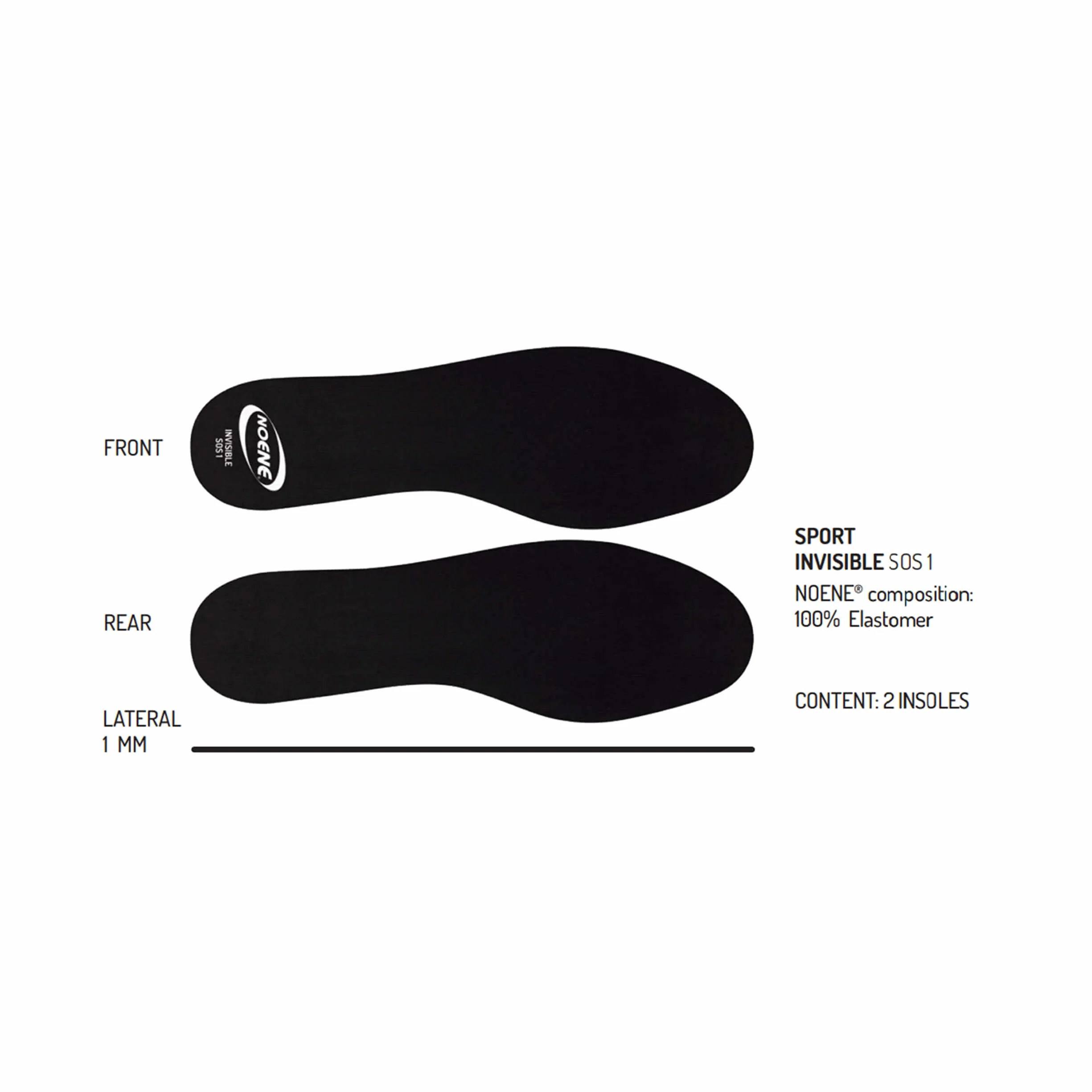 Noene SOS1 - Plantillas invisibles, plantillas a prueba de golpes para zapatos deportivos perfectas para el deporte y para la vida cotidiana, ideales para hombres y mujeres h: 1 mm - 43/50