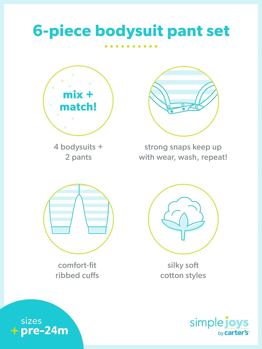 Simple Joys by Carter's 6-piece Bodysuits (Short And Long Sleeve) And Pants Set Conjunto de pantalones Bebé-Niñas (Pack de 1)