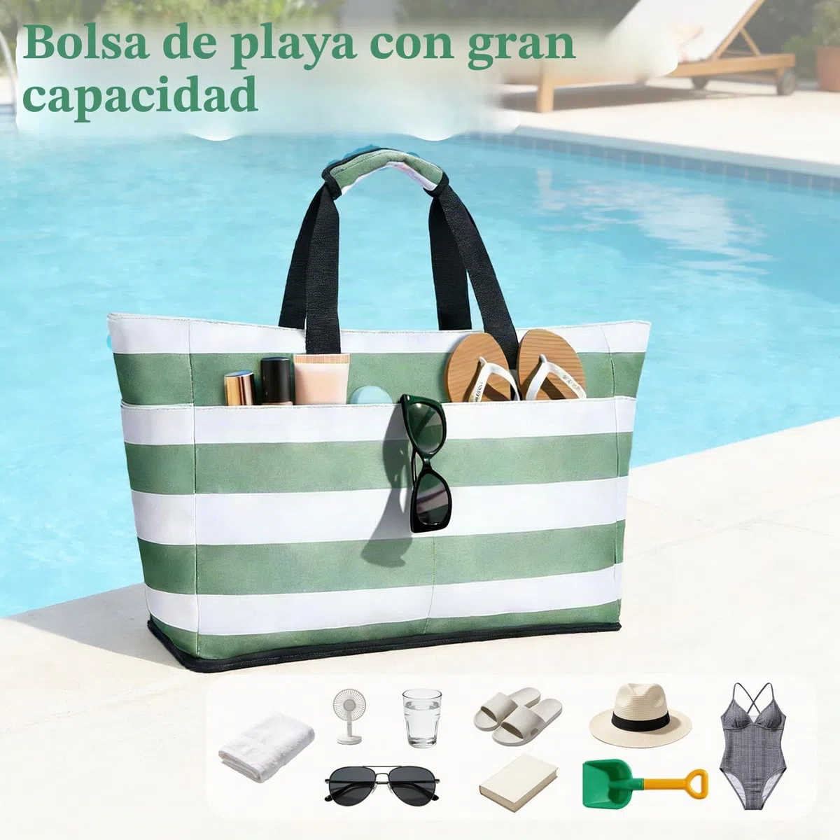 Bolsa Playa, 50 x 29 x 49cm Bolsas Grandes XXL Familiar, Familiar Bolsa Playa para Mujer, Sauna Bolsa de Viaje Plegable, Beach Bag Extra Grande con Cremallera, para Piscina, Picnic