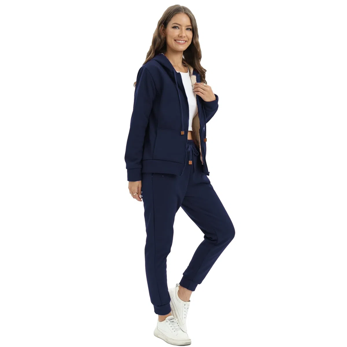 amropi Chándal de Mujer Chaqueta de Lana con Capucha y Pantalones Conjunto de Invierno