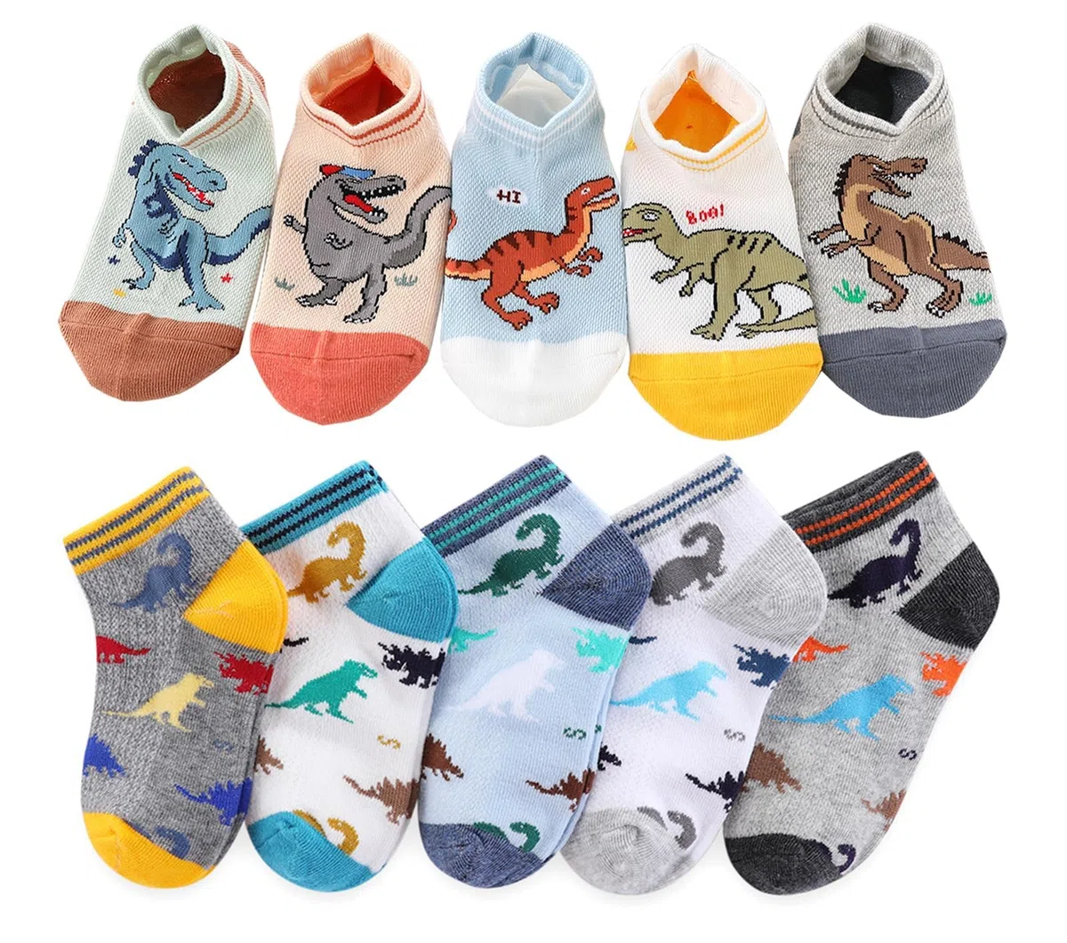 CHUNG Calcetines tobilleros de algodón para niños, paquete de 5/10 unidades, corte bajo, malla de dinosaurio, 2-9 años, peso ligero, para la vuelta a la escuela, correr, deportes, casual