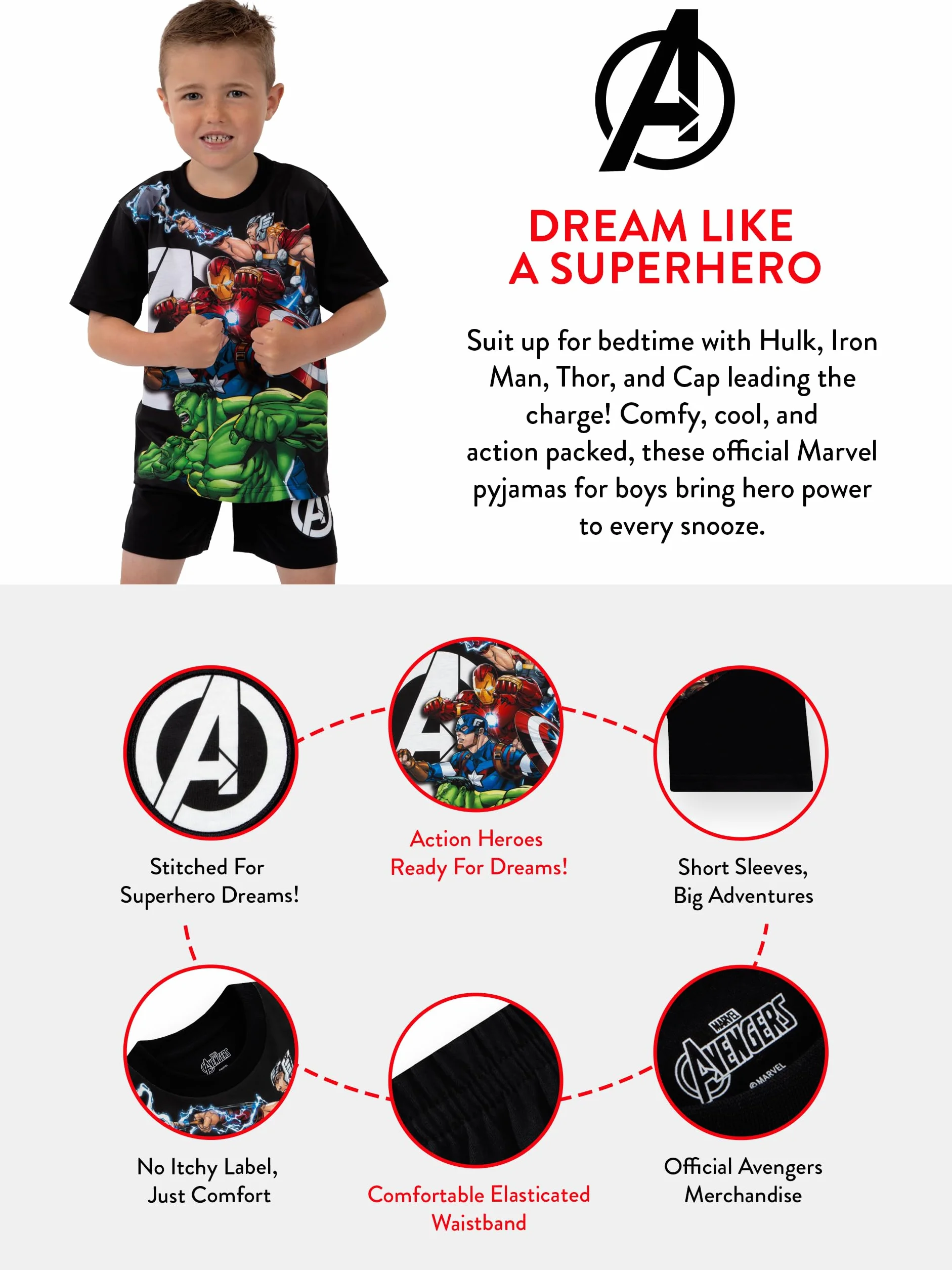 Marvel Pijama Avengers, Pijama De Verano para Niño con Thor, Capitán América, Hulk E Iron Man, Conjunto De Dormir Corto Infantil