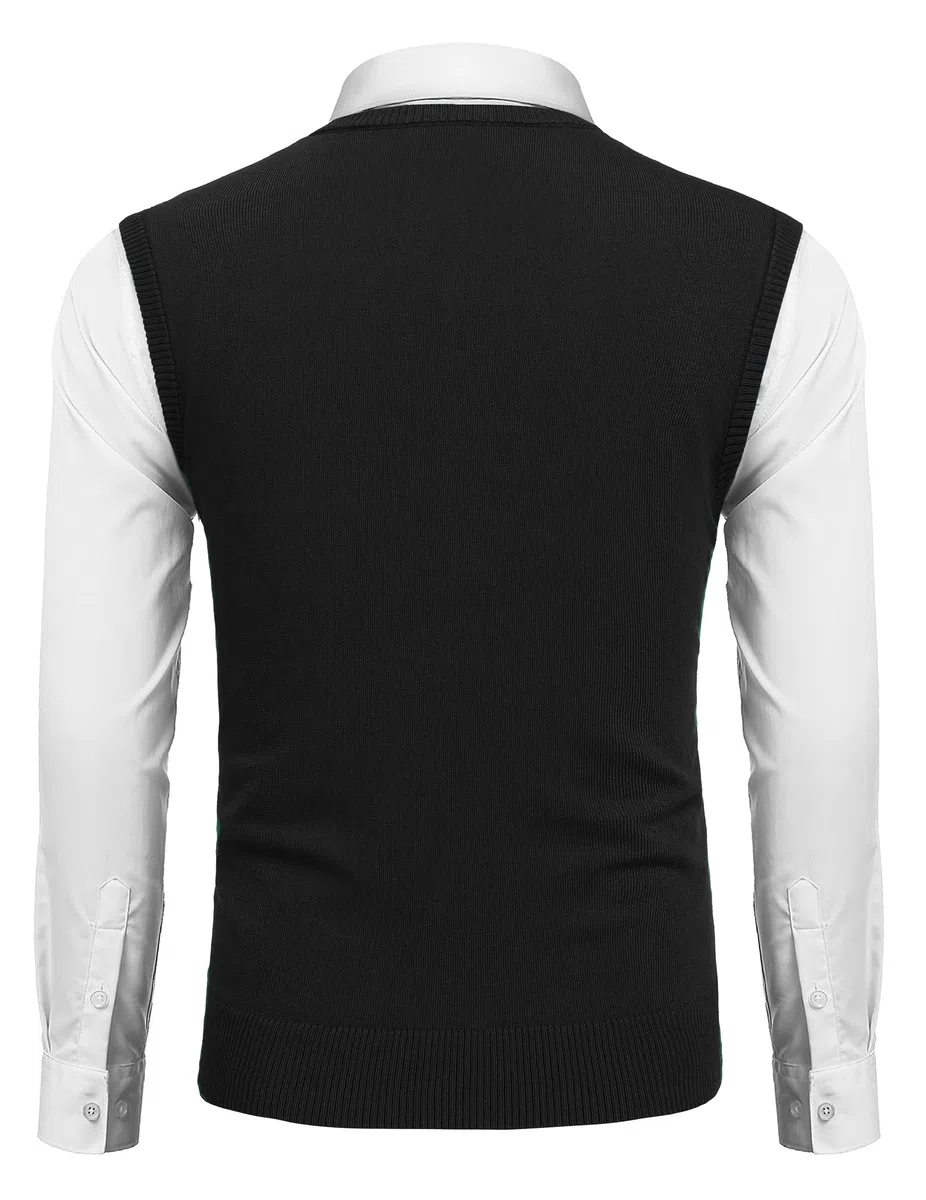 COOFANDY Suéter de punto con cuello en V para hombre, sin mangas, casual, ajustado, trenzado