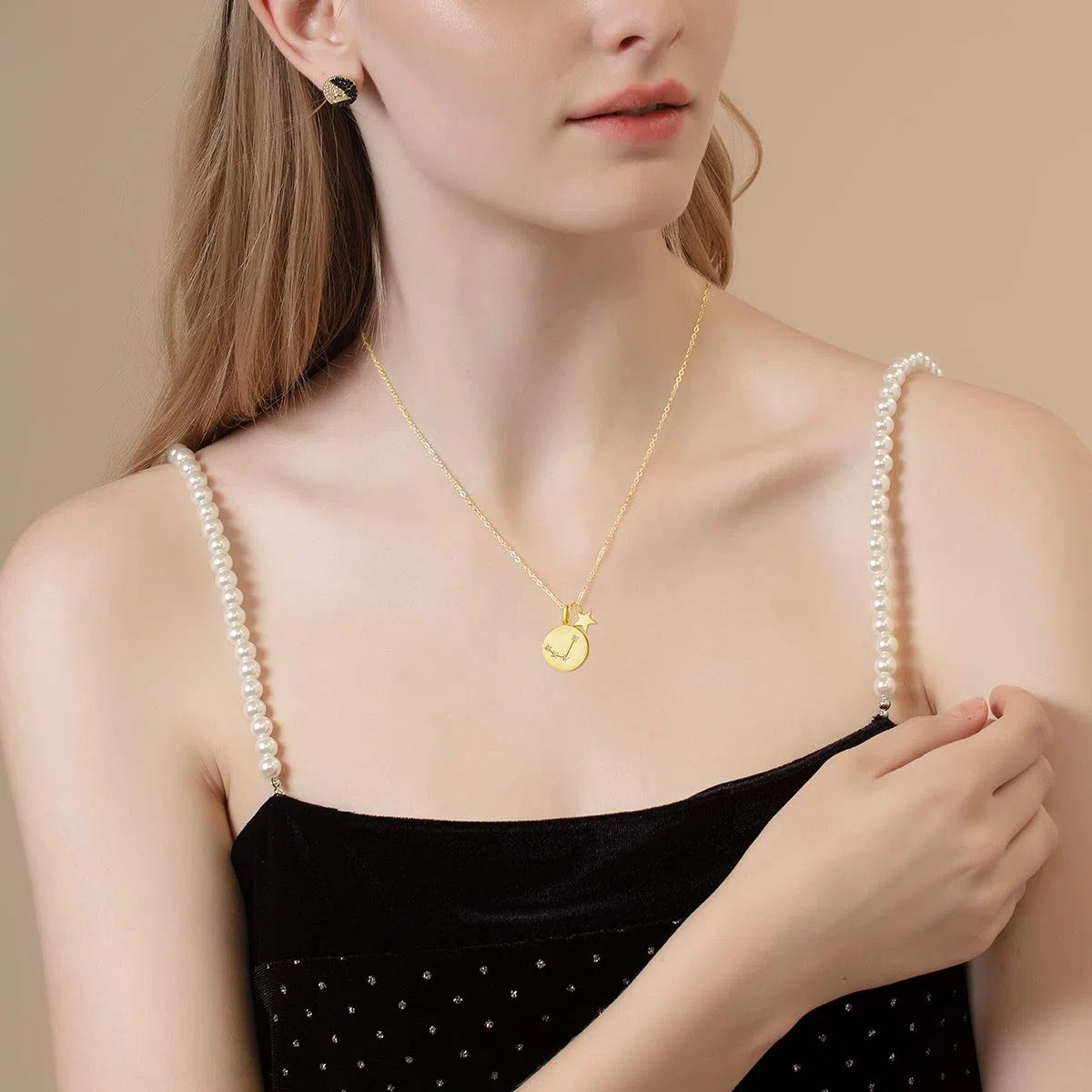 FANCIME Collar con Colgante de Signos del Zodiaco Constelaciones Horoscopo Collar para Mujer de Plata de Ley 925 Chapada Oro Amarillo y Circonita Cúbica - Longitud Cadena: 40 + 5 cm