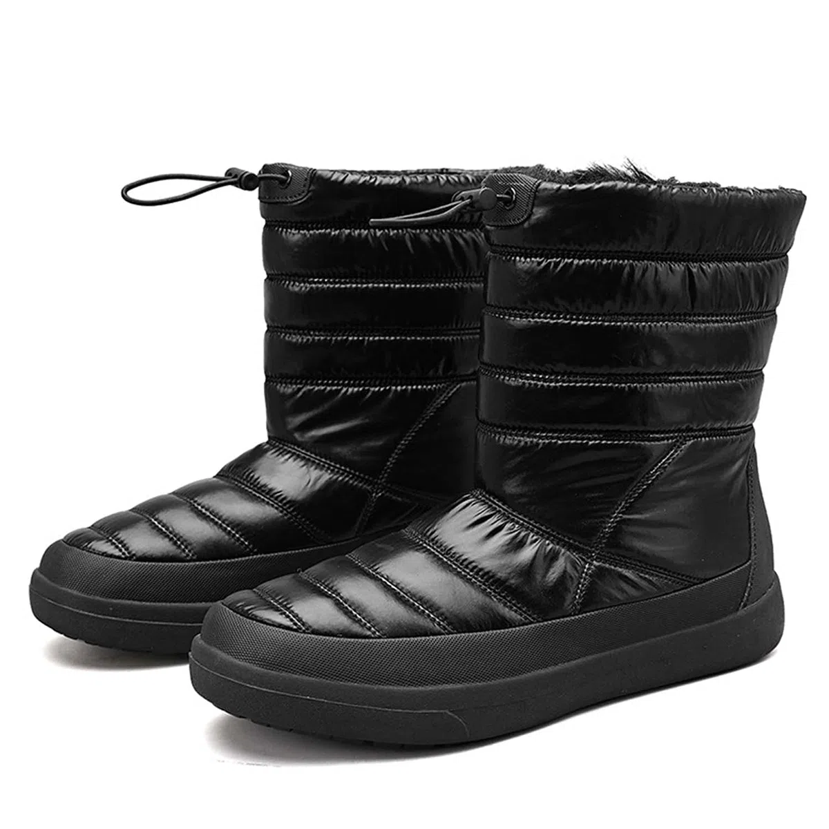 Botas de nieve para mujer invierno cálido forro de piel al aire libre sin cordones en botines impermeables zapatillas de deporte, Black, 40 EU
