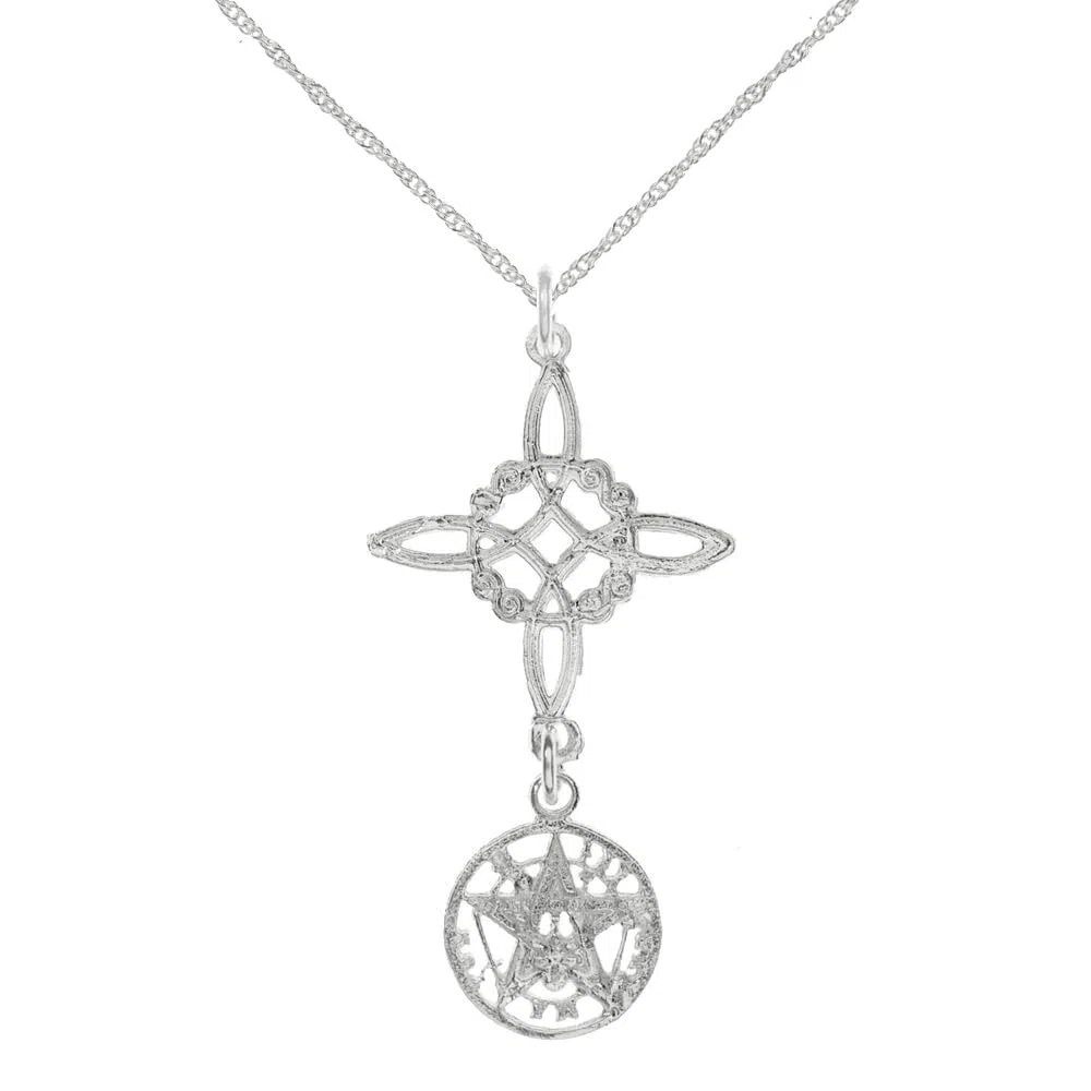 Colgante amuleto Nudo de Bruja & Tetragrámaton de Plata de Ley 925 - Amuleto doble protección de Plata de Ley con cadena incluida