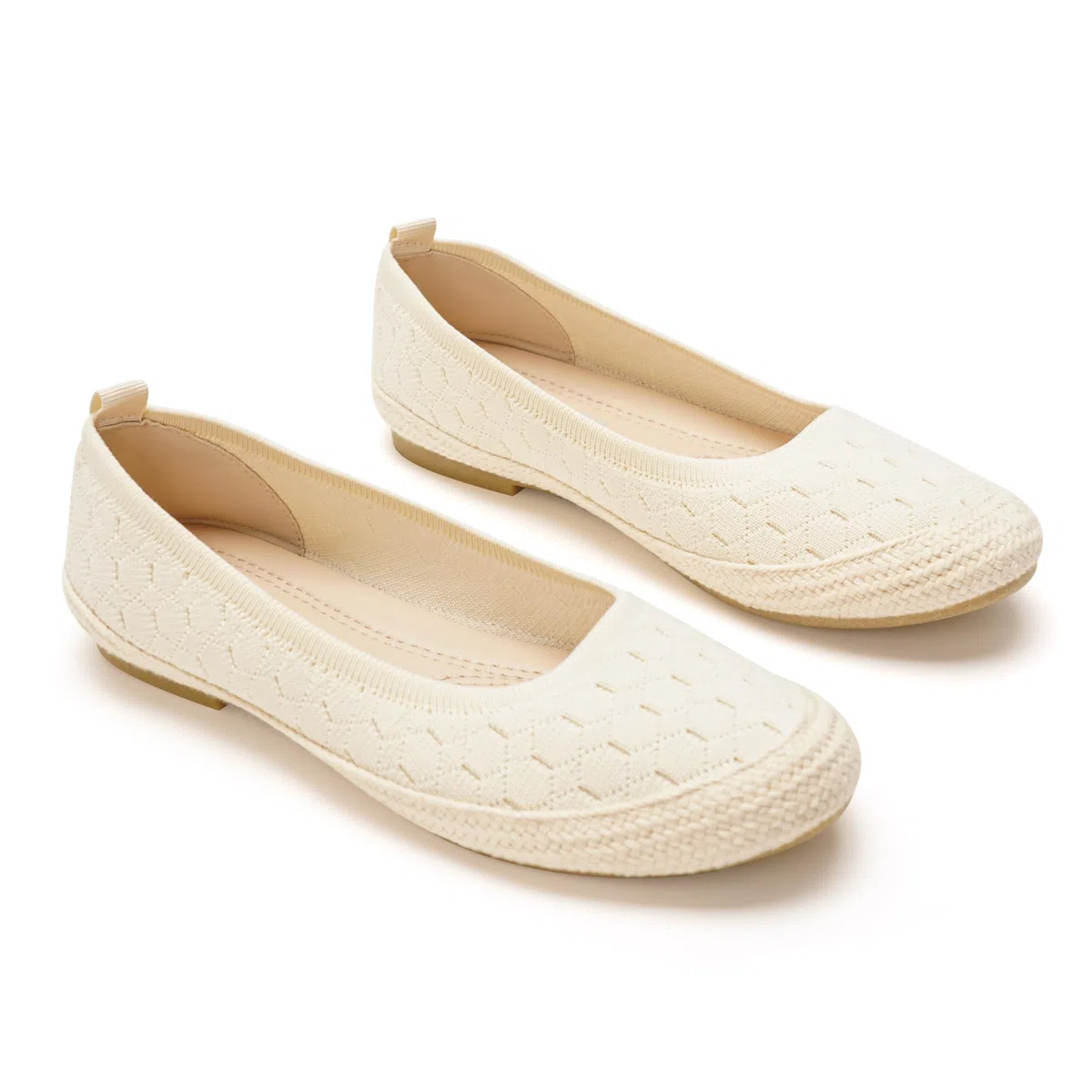 GLAMORA Bailarinas Mujer Punto Transpirable Manoletinas Cómodas Zapatos Planos Verano Suela Efecto Esparto Flexibles Ligeras Calzado Mujer Ajuste Elástico Puntera Redonda