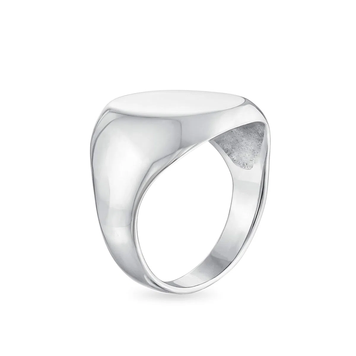 Bling Jewelry Anillo de sello ovalado grabable de plata esterlina .925 básico simple inicial para hombre mujer y adolescente con acabado pulido brillante