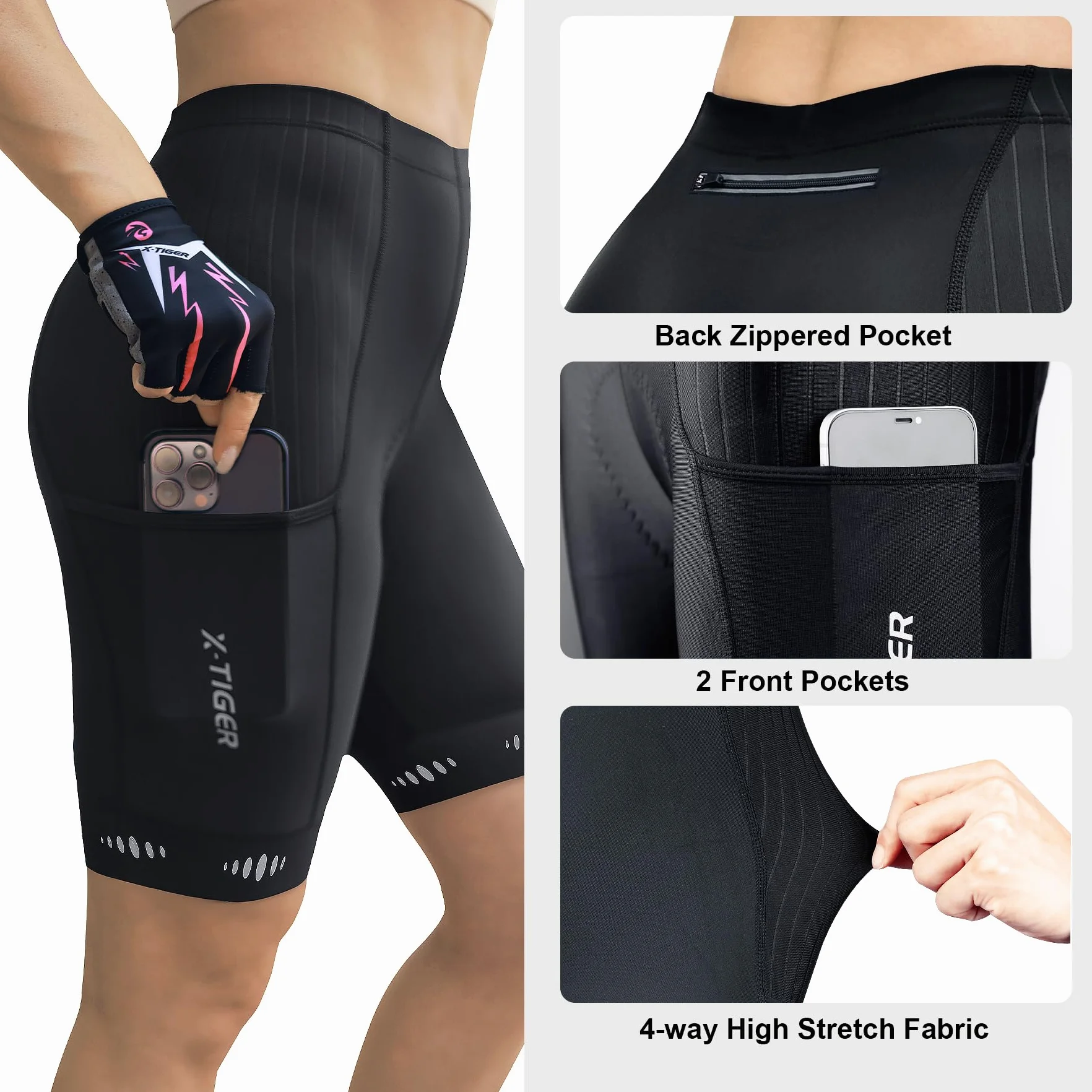 X-TIGER Pantalones Cortos de Ciclismo para Mujer con Acolchado de Gel 5D Pantalones Cortos de Ciclismo de Secado Rápido Pantalones Cortos de Ciclismo con 3 Bolsillos