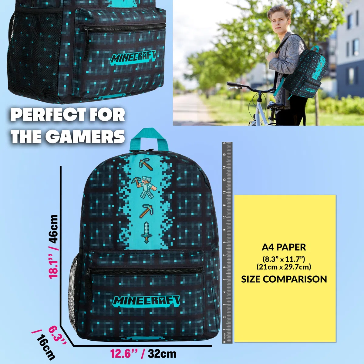 Minecraft Mochila con Bolsillos para Niños - Regalos para Gamers