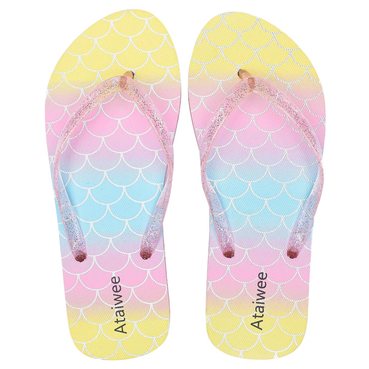 Ataiwee Chanclas para niñas, sandalias de playa para niños pequeños y grandes, sandalias de colores estampados para niños.