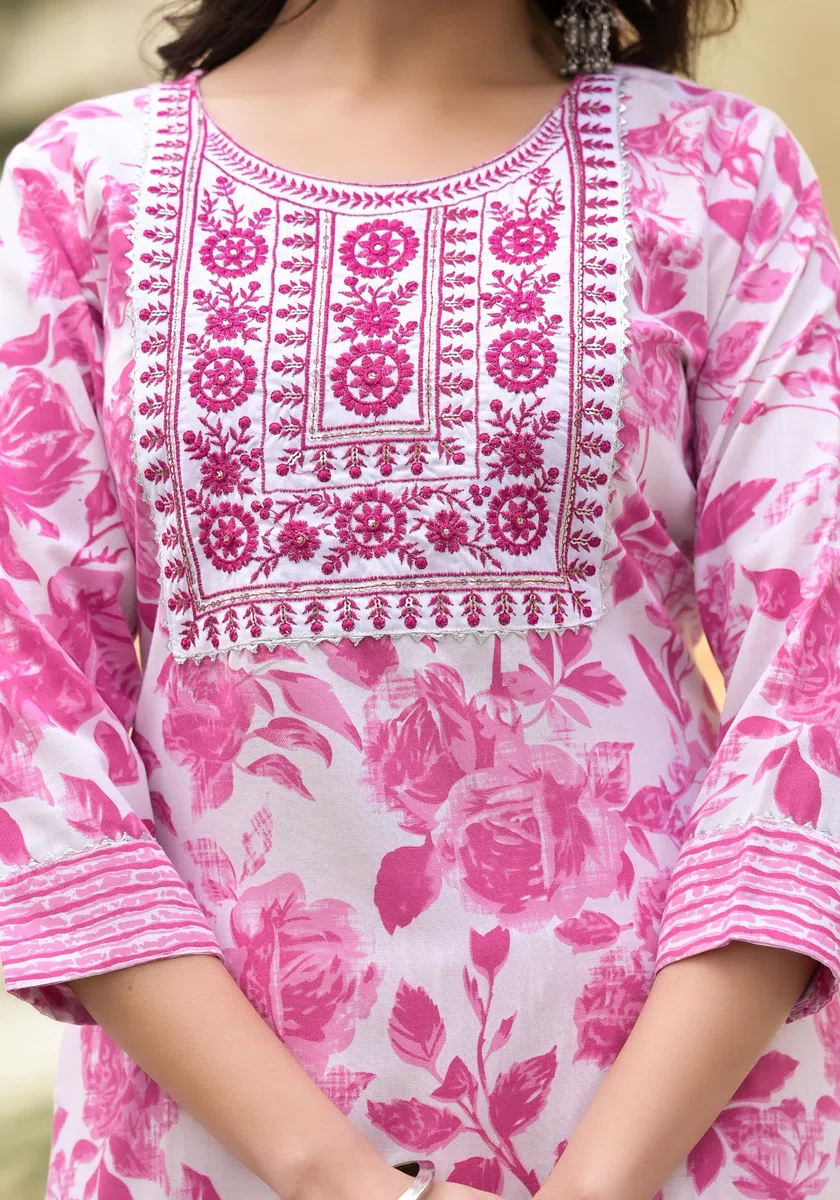 KLOSIA Conjunto de Kurta y pantalón con estampado floral recto para mujer con Dupatta | Conjunto étnico | Conjunto Dupatta | Conjunto de traje | Conjunto de Kurta | Traje de boda |