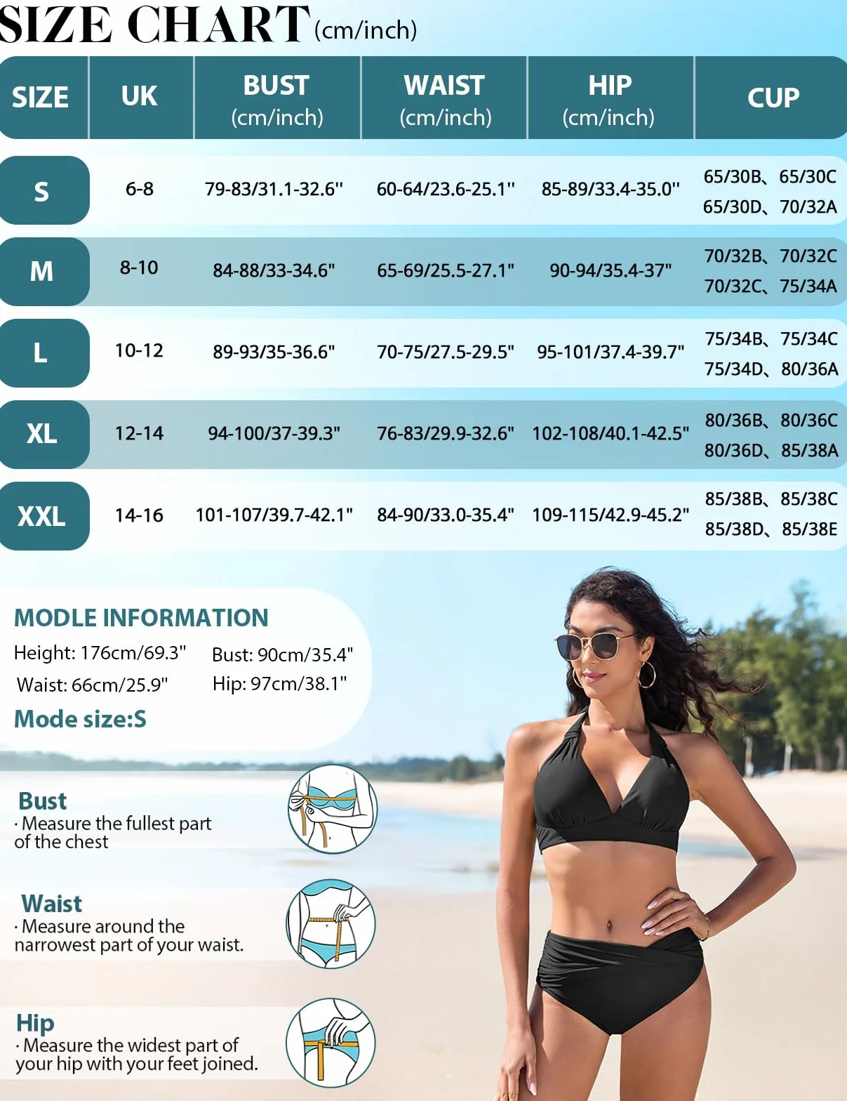 Traje de Baño para Mujer Bikinis Push Up Bañadores Dos Piezas Conjunto Top de Bikini con Cuello Halter