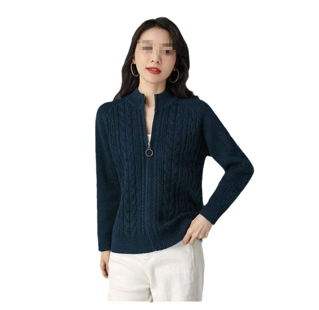 Chaqueta Tipo Cárdigan De Punto con Cremallera Y Cuello Alto para Mujer, Cárdigans De Manga Larga, Suéter Grueso