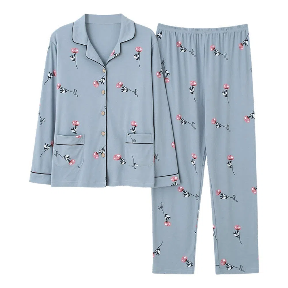 Conjunto De Pijamas De Mujer,Conjunto De Pijamas De Algodón Suave Con Estampado De Botones Conjuntos De Pijamas Con Bolsillos Ropa De Dormir De Manga Larga Ropa De Dormir De Talla Grande Ropa De Dor