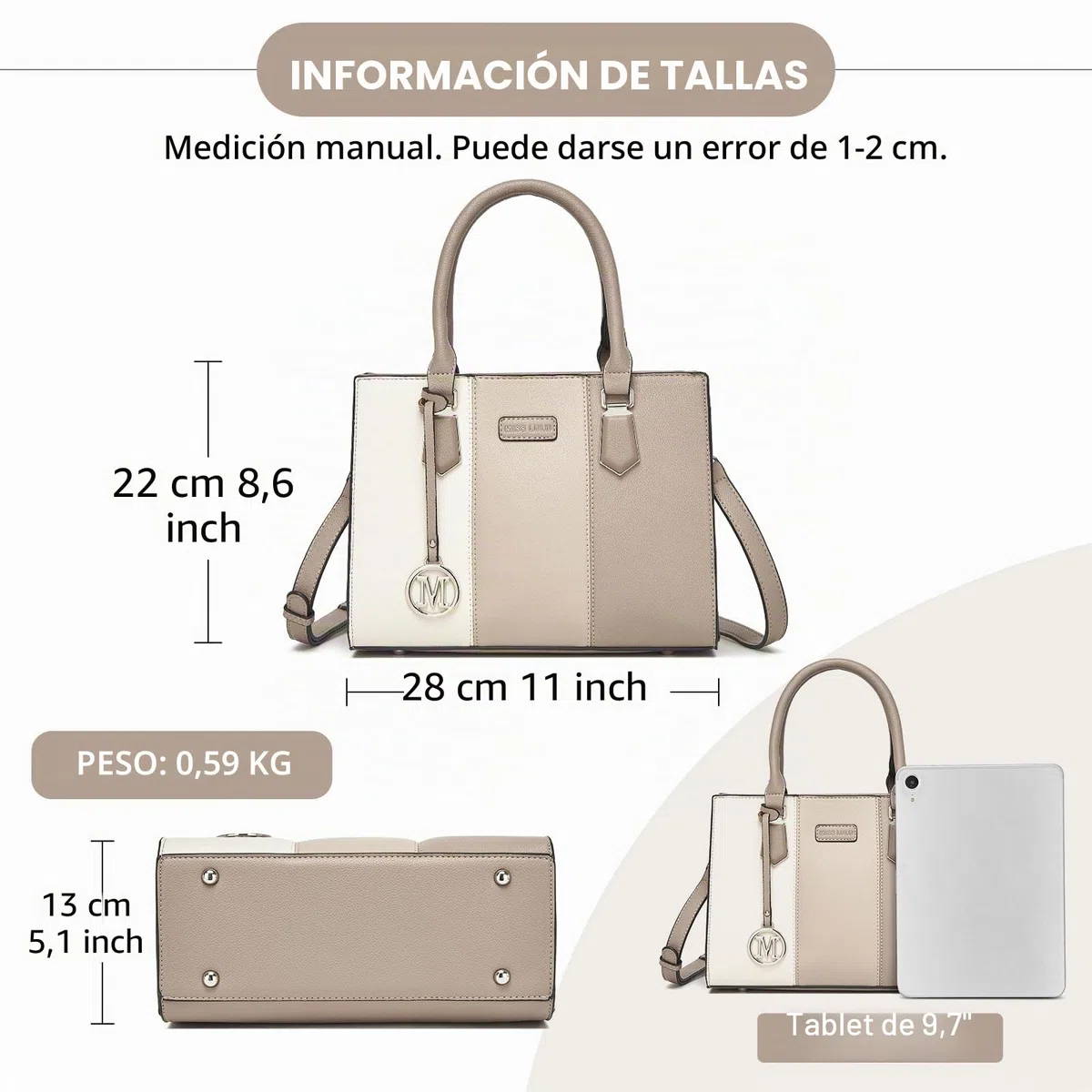 Miss Lulu Bolsos de Mujer,Bolso de Mano Tri-color en Material PU,Ideal para Estudiar Trabajar y Uso Cotidiano
