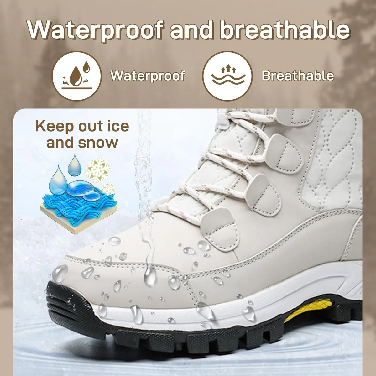 Botas de nieve para mujer, botas de invierno con forro de piel cálida, antideslizantes, botas de nieve a media pantorrilla, impermeables y resistentes al frío, zapatos para caminar al aire libre para