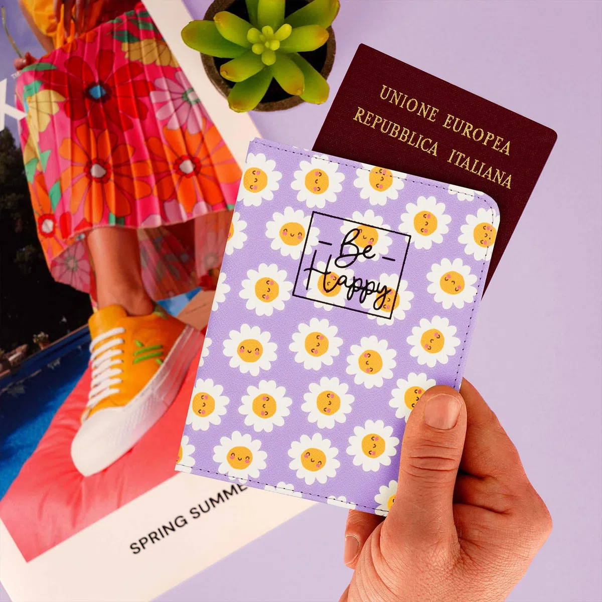 Legami - Soporte para Pasaporte con Flores, Soporte para Billetera de Viaje, Funda para Pasaporte, 1 Bolsillo para Pasaporte, 4 Bolsillos para Tarjetas, protección RFID, 10,5 x 14 x 1 cm, Tema de