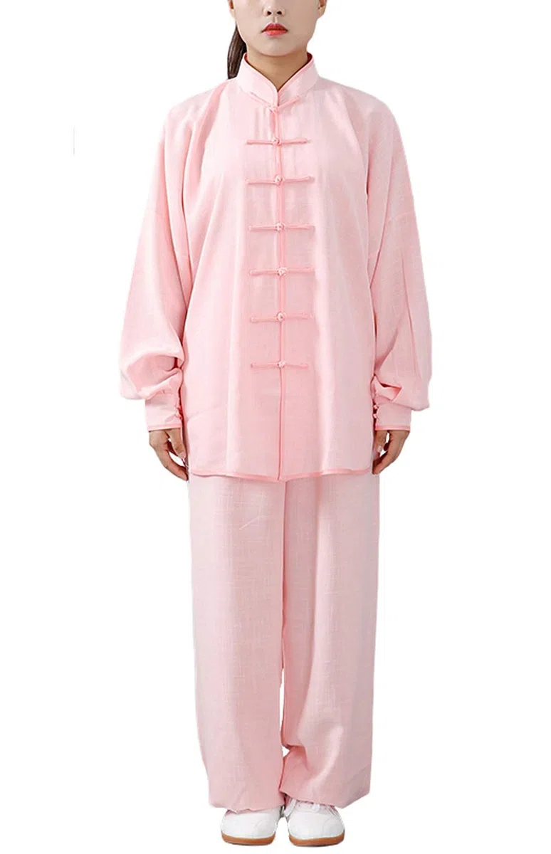 FUYUFU Algodón y Lino Traje de Tai Chi Unisex Ropa de Artes Marciales Kung-fu Disfraz para Hombre y Mujer (un Conjunto) (Rosa, M)