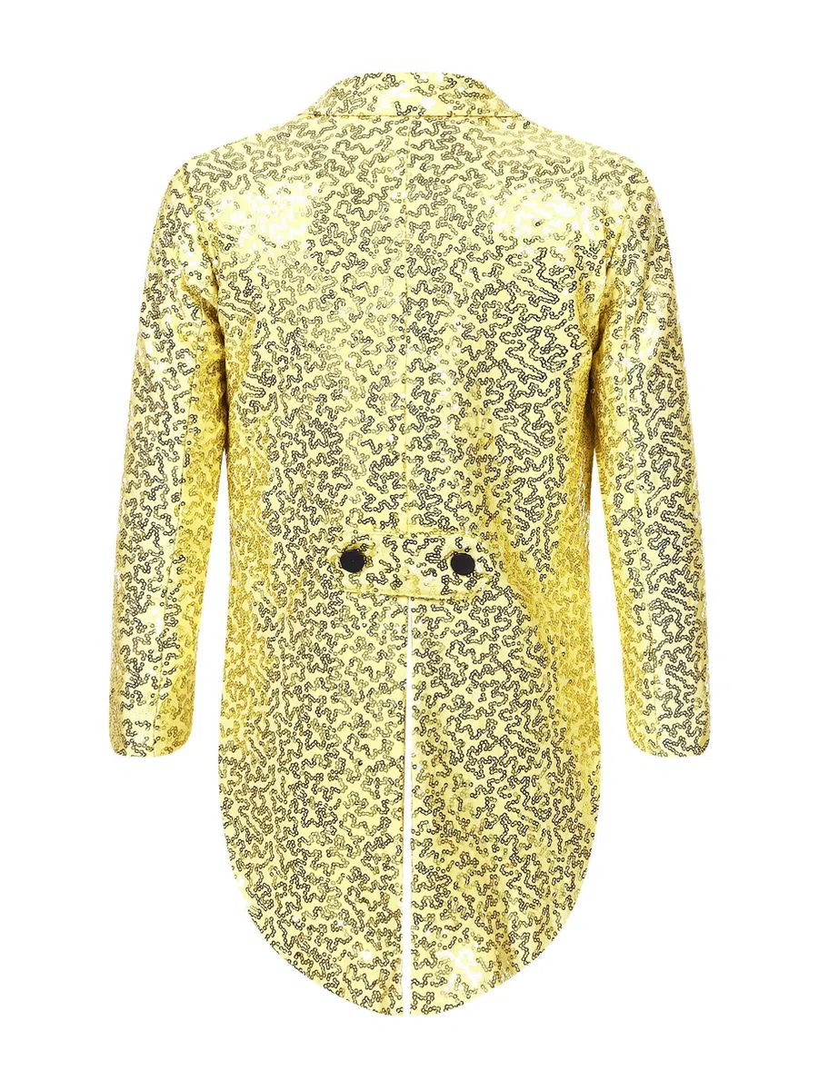 Alvivi Chaqueta de Disfraz Lentejuelas de Fiesta para Niños Chaqueta de Esmoquin Formal con Cola Blazer Vestir Disfraz de Magia Carnaval Navidad 5-14 Años Dorado 7-8 años