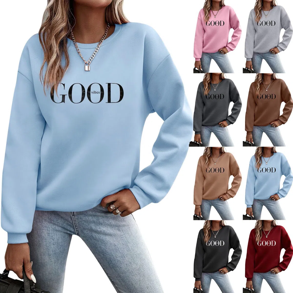 Genérico Sudaderas Mujer Manga Larga Cuello Redondo Sudadera sin Capucha Amplio Básico Chic Modernos Deportes Mujer Top Sudadera Informal de Manga Regular con Estampado de Letras
