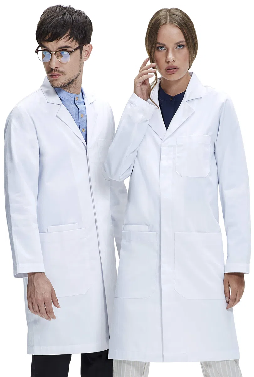 Dr. James Bata de laboratorio Premium Unisex para Hombres y Mujeres, con bolsillos para teléfono y tableta, ajuste clásico, cierre a presión oculto