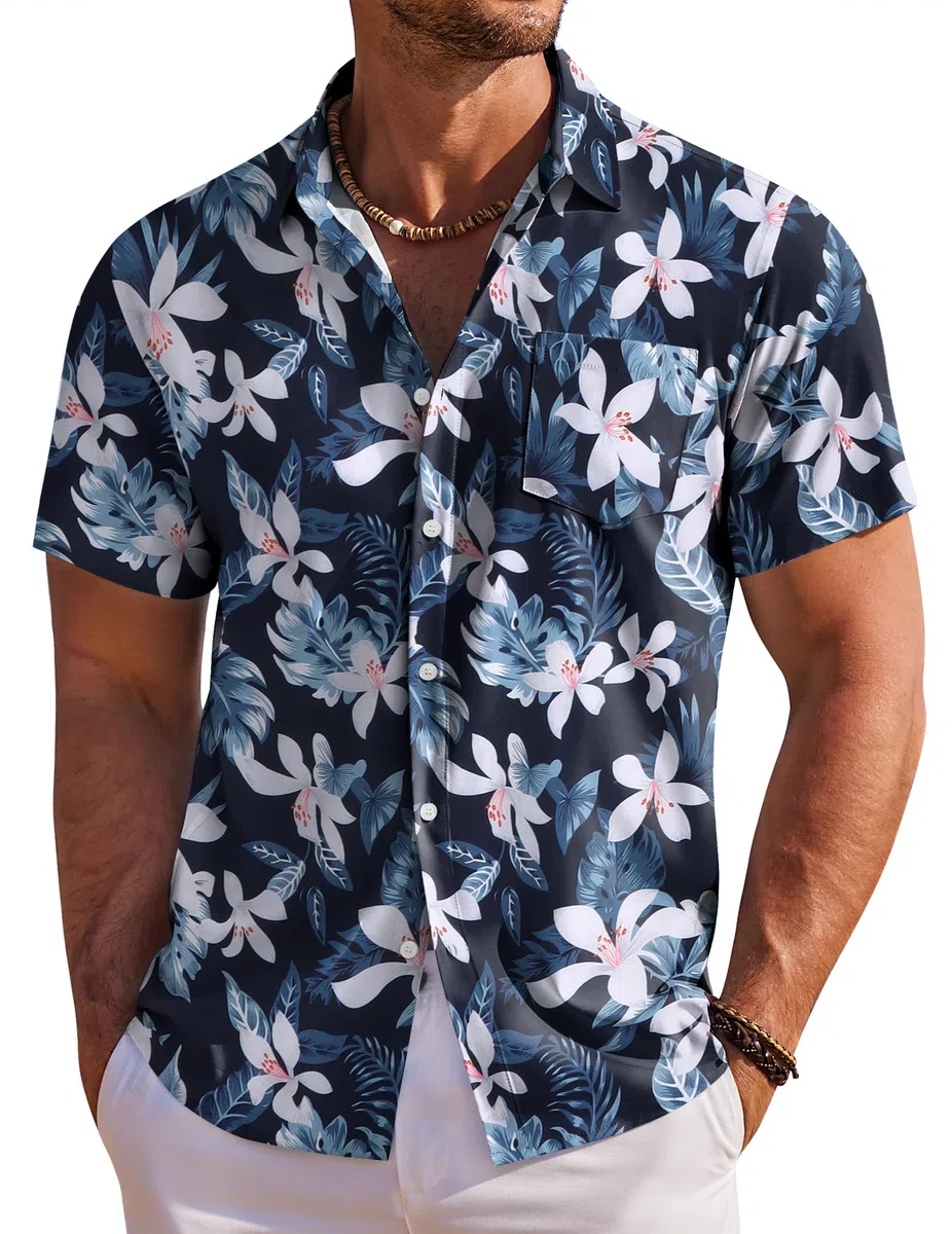 COOFANDY Camisa Hawaiana Hombre Camiseta de Verano de Manga Corta Camisas para Vacaciones de Playa con Bolsillo