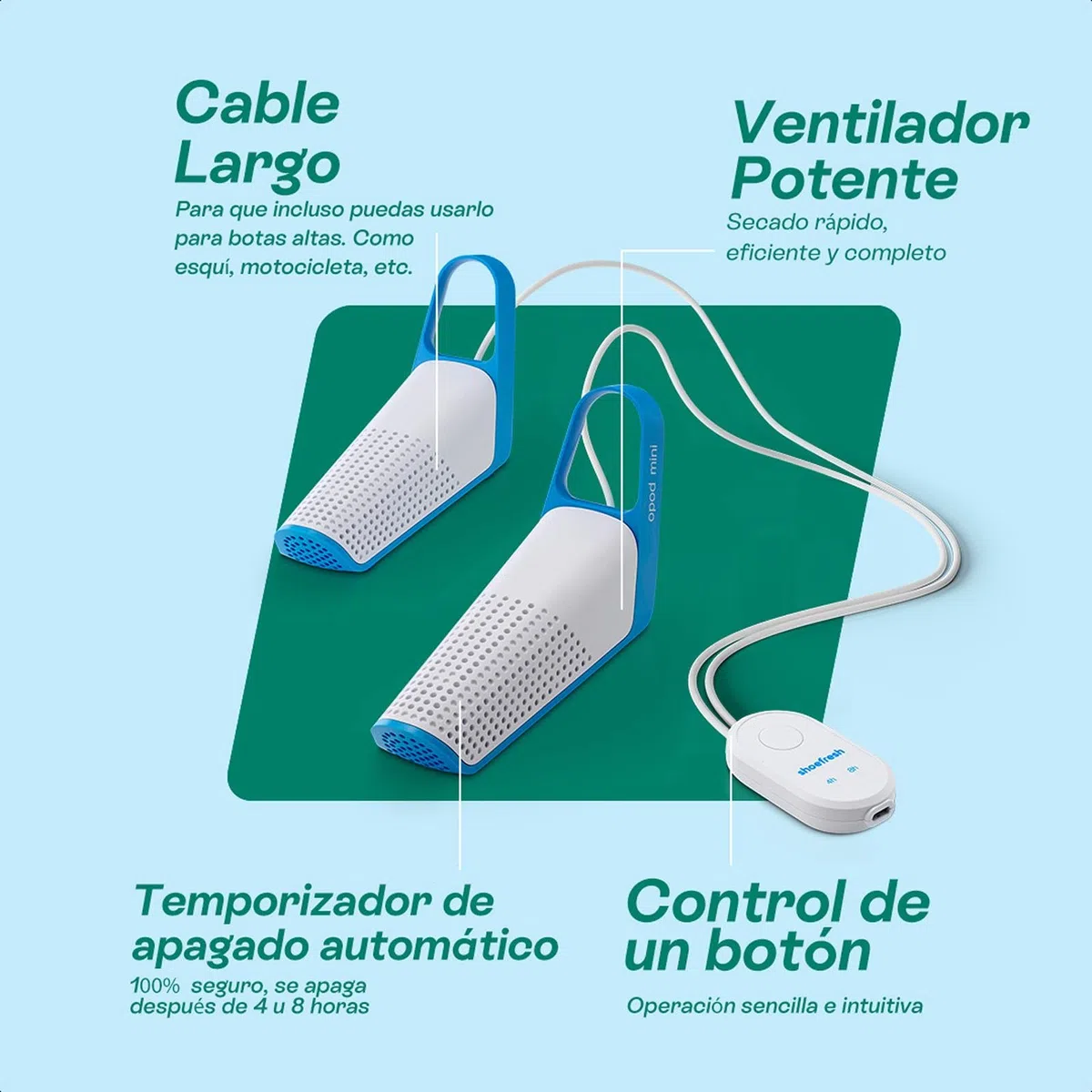 Shoefresh Opod Mini Secador y Ambientador de Zapatos Eléctrico, USB-C